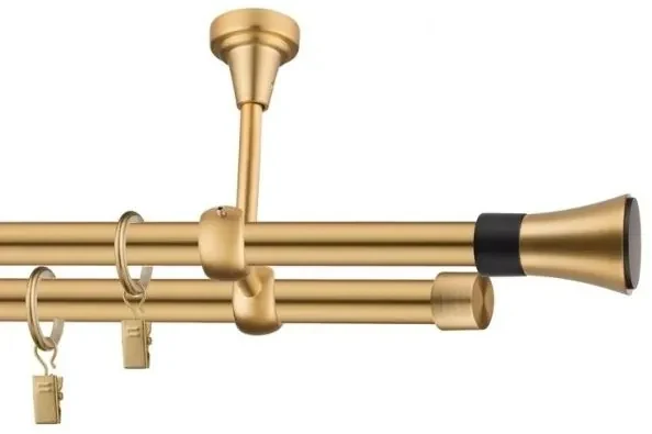 Dekorstudio Stropná dvojradová garniža VASE zlatá 19mm Dĺžka: 360cm, Typ príslušenstva: Krúžky tiché so štipcami