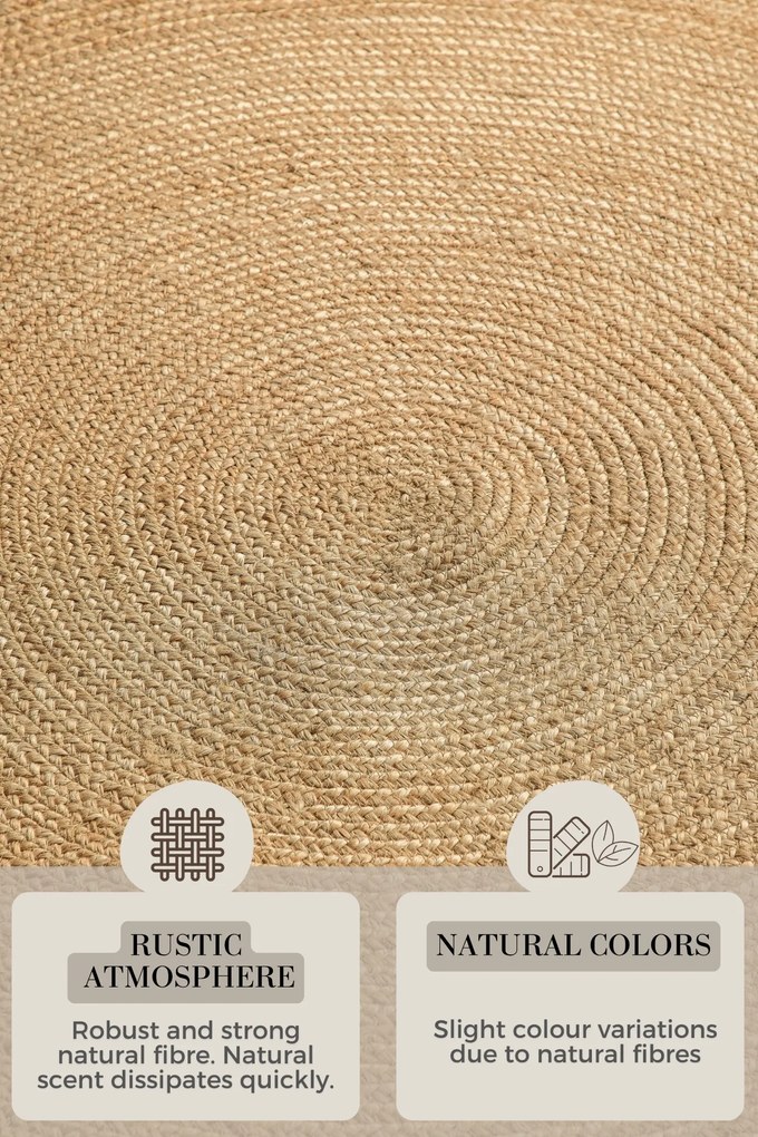 Kusový koberec Jute Braided 106005 Gold kruh, 140x140 (priemer) kruh, béžová, chodba / predsieň, Hanse Home