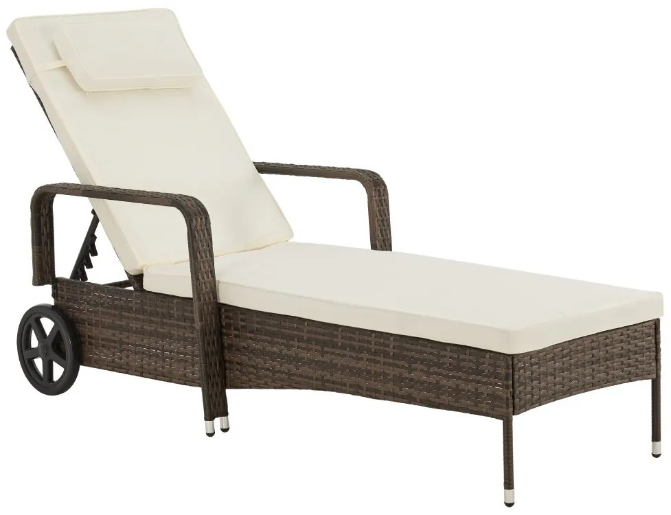 Polohovateľné ratanové lehátko BestBerg BBRF-1142BR / hnedá/krémová