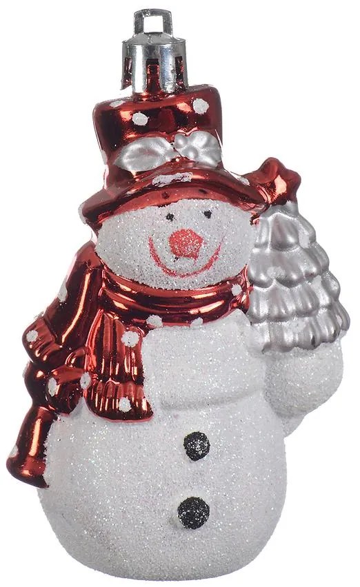 Plastová ozdoba snehuliak 8 cm biela/červená 27515