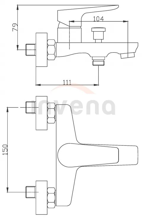 Invena Dokos, vaňová batéria, čierna-chrómová, INV-BW-19-004-V