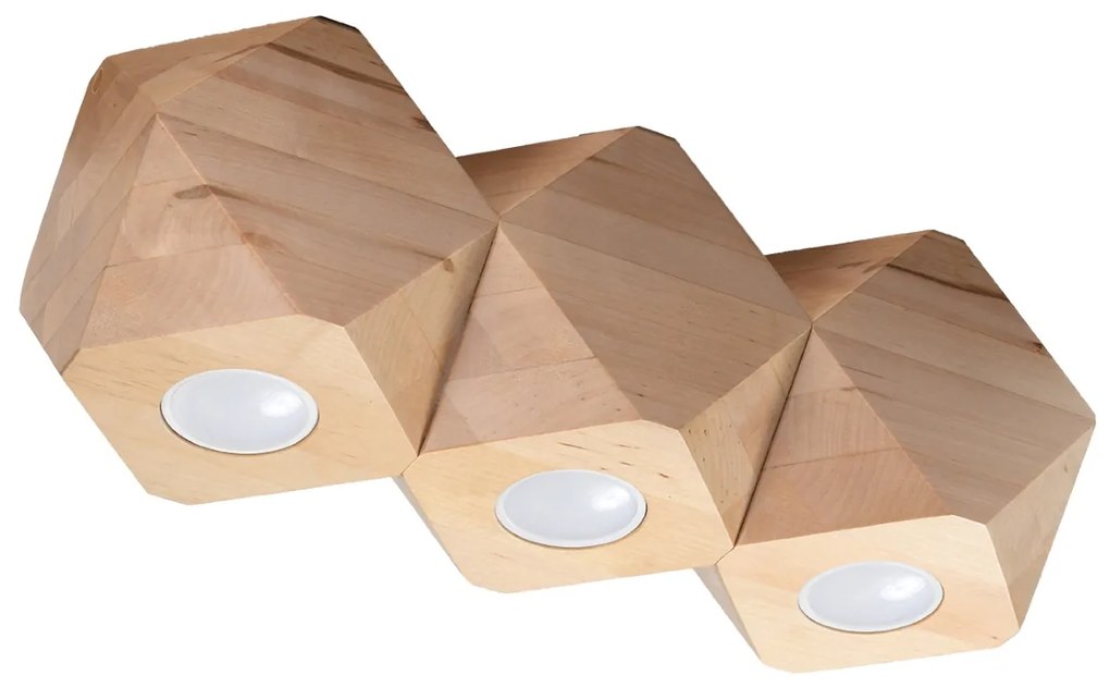 Stropné svietidlo Woody, 3x drevené tienidlo