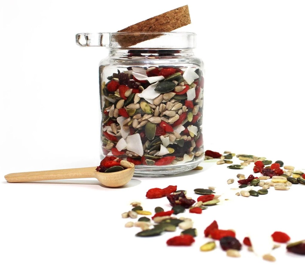 Zeller Present Sklenená dóza s korkovým uzáverom a lyžičkou, 240ml CUKŘENKA