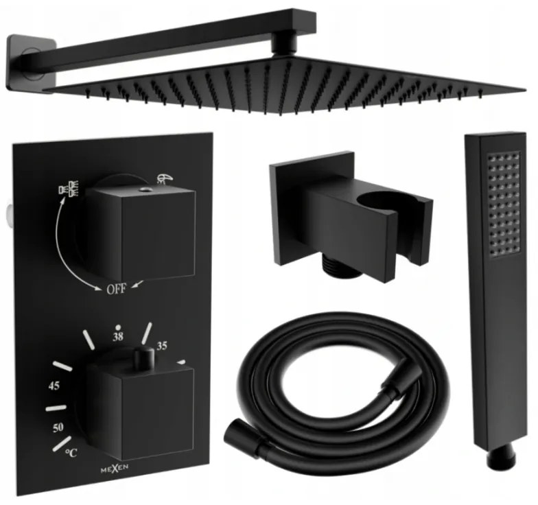 Mexen Cube DR02 podomietkový sprchový set s dažďovou sprchou 30x30 cm (6v1), čierna, 77502DR0230-70