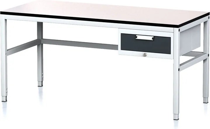 Nastaviteľný dielenský stôl MECHANIC II, 1 zásuvkový box na náradie, 1600x700x745-985 mm, sivá/grafit