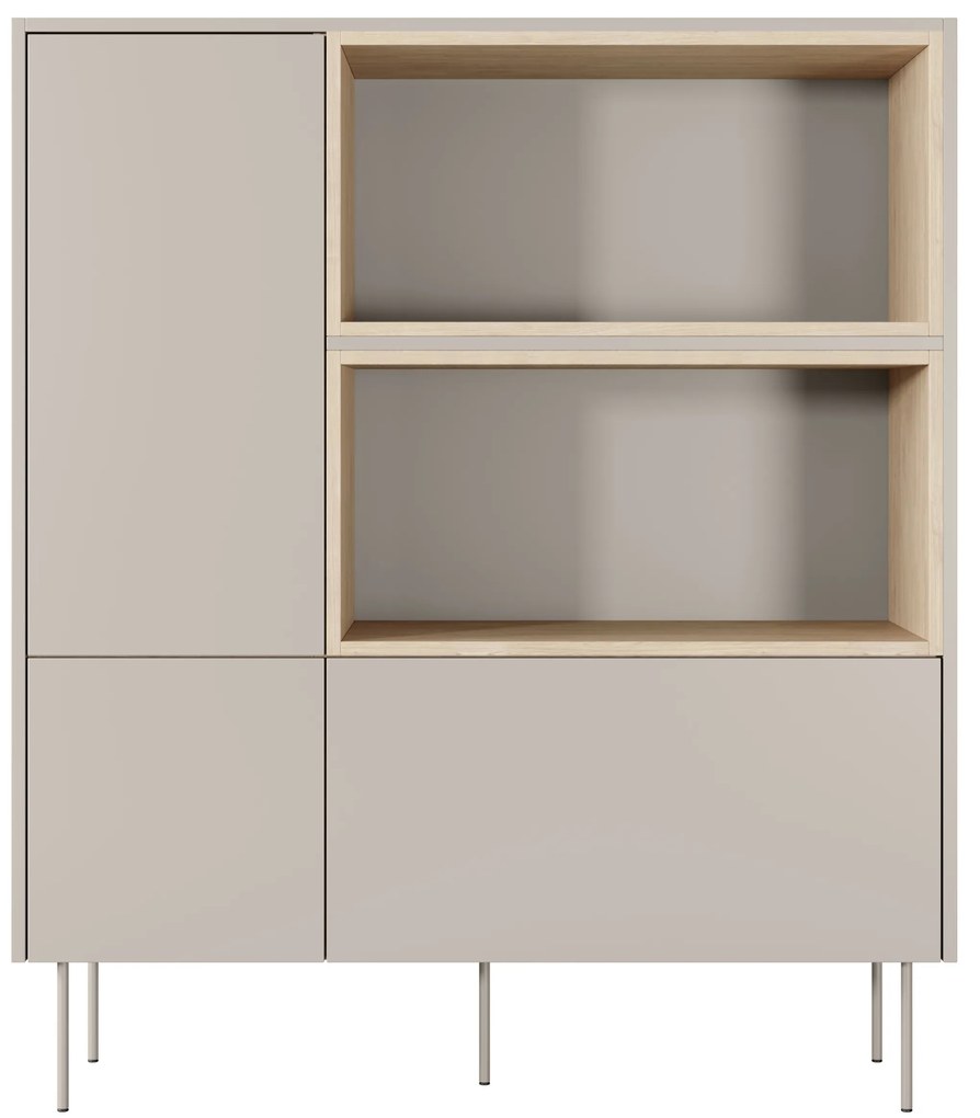 Komoda Desin 120 cm s otvorenými policami a zásuvkou - kašmír / dub nagano