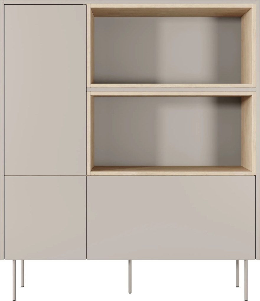 Vysoká komoda Desin 120 cm s dvoma dverami a zásuvkou - kasmír / dub Nagano