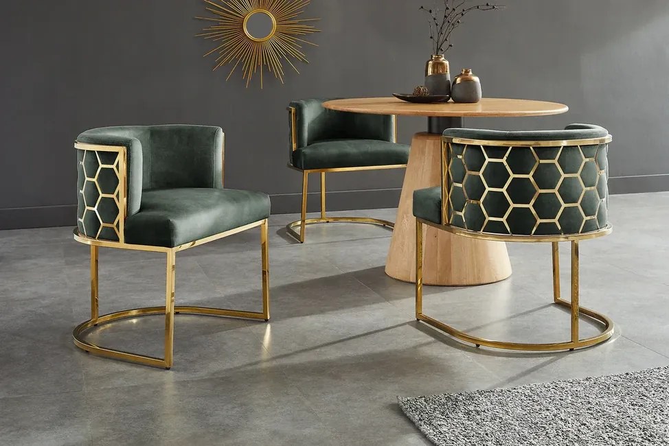 Zamatová jedálenská stolička Golden Hive zelená