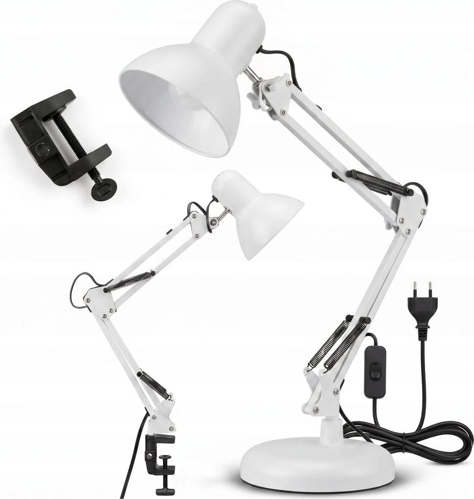 Smart LED Biela kovová stolná lampa nastaviteľná s klipom 1xE27