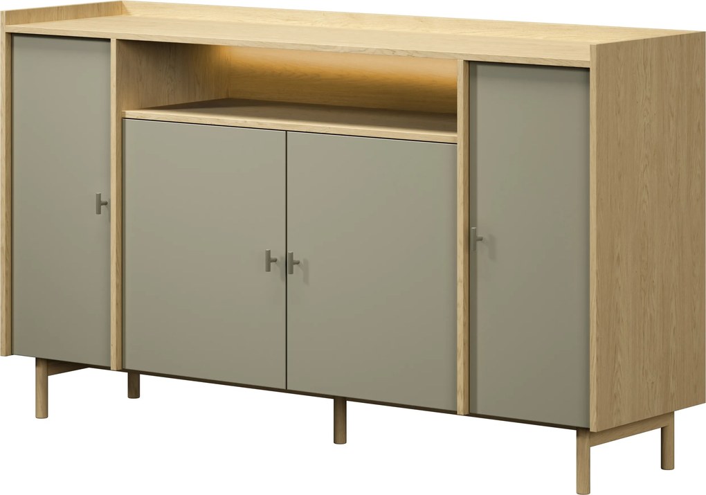 Štvor dverová komoda s výklenkom Sumira 170 cm - eukalyptus / dub baltic dune / kovový rám