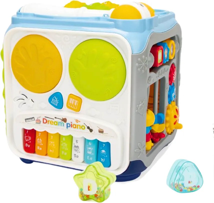 LEAN Toys Multifunkčná vzdelávacia kocka pre batoľatá so svetlami a zvukmi