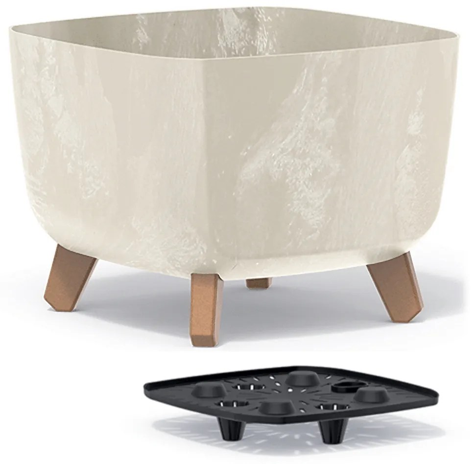 Plastový kvetináč na nožičkách DGQL300E 29 cm - krémová