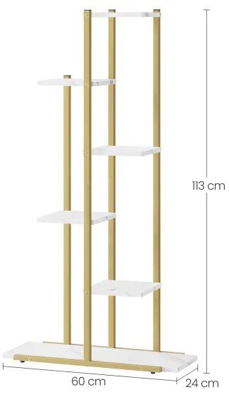 Stojan na kvety so šiestimi policami - mramor / zlaté nohy