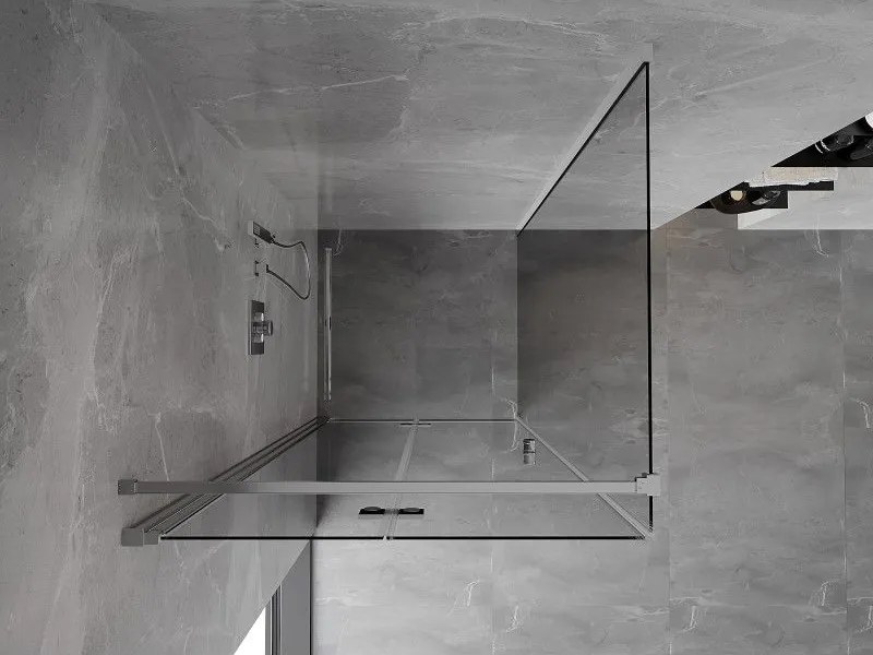 Mexen Mist-F T, 1-krídlový skladací sprchový kút ľavý 85 x 85 cm, číre sklo, chrómový profil, 8A6T-085-085-01-00-L