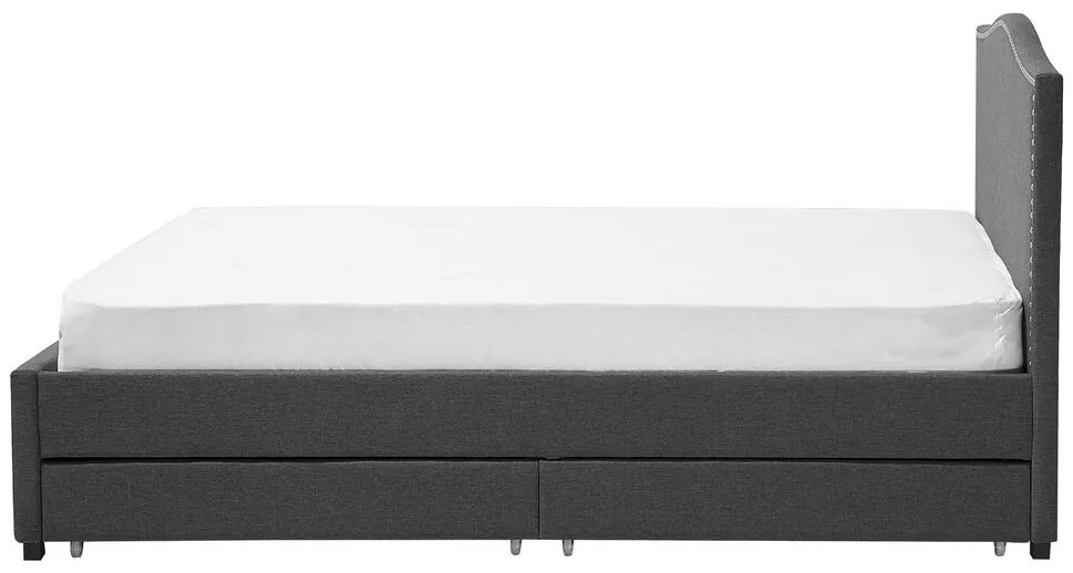 Čalúnená posteľ s úložným priestorom a bielym LED osvetlením 160 x 200 cm sivá MONTPELLIER Beliani