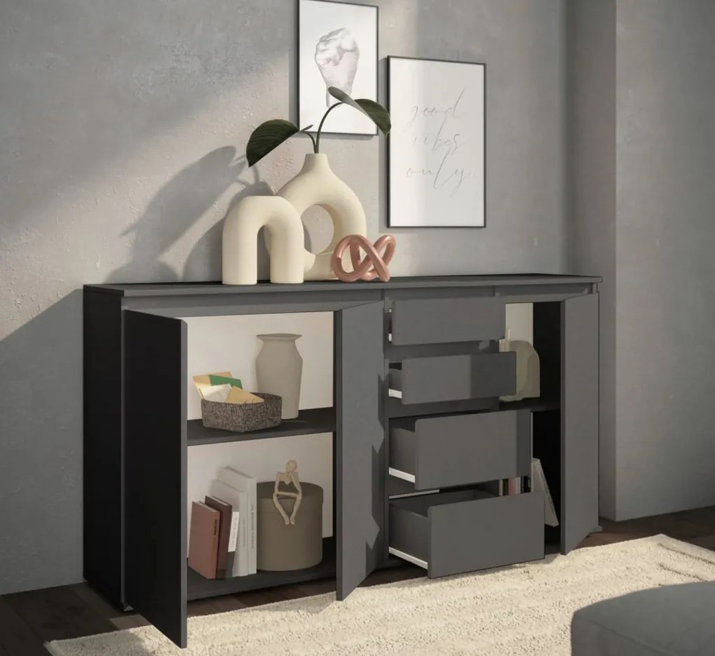 Široká komoda so šuplíkmi Brest, 160 cm, antracitová