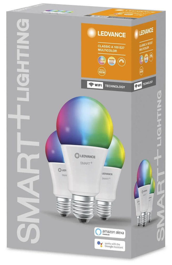 LEDVANCE Sada 3x inteligentná LED žiarovka SMART+ WIFI, E27, A100, 14W, 1521lm, 2700-6500K, teplá-studená biela, RGB
