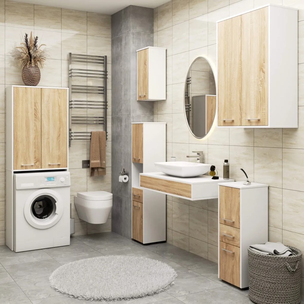 Kúpeľňová skrinka nad práčku Fin 2D biela/dub sonoma