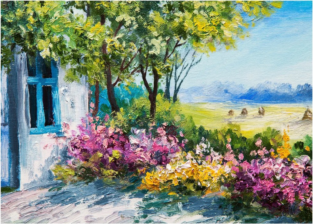 Obraz záhradky pred domom, olejomaľba (70x50 cm)