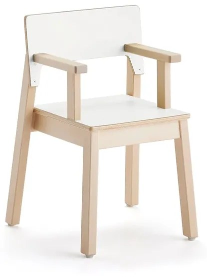 Detská stolička LOVE s opierkami rúk, V 350 mm, breza, laminát - biela