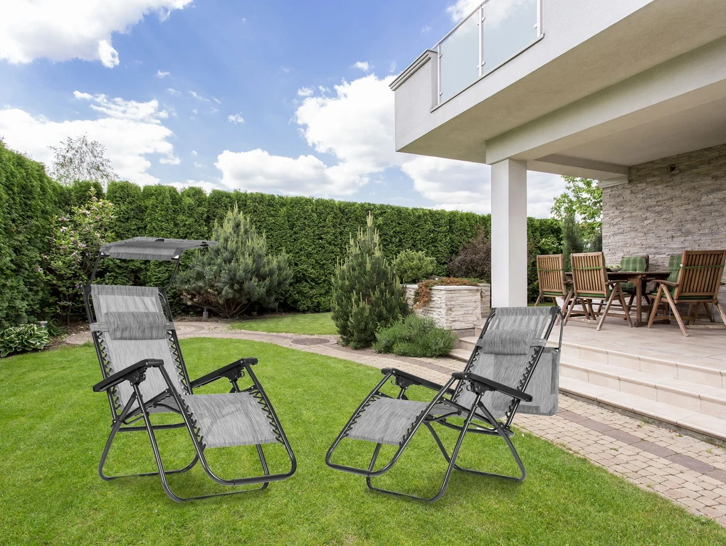 ModernHome Záhradné ležadlo, polohovateľné operadlo, pohyblivá strieška Modernhome - šedá
