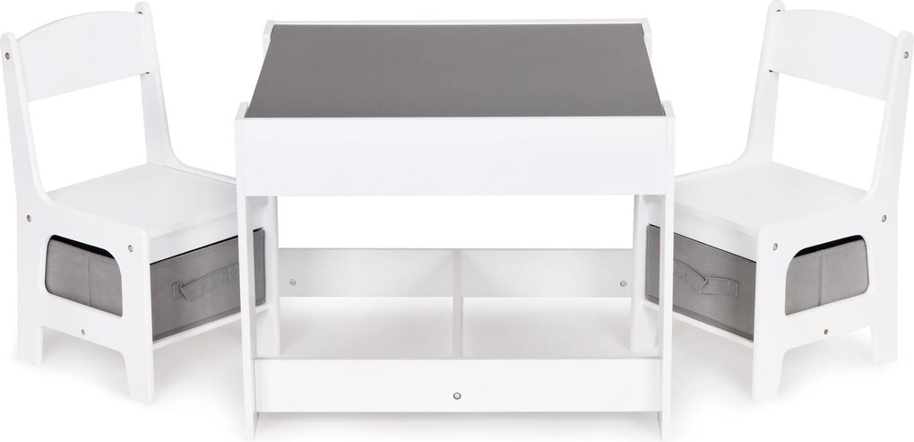 Detský set: stolík s obojstrannou tabuľou + 2 stoličky ECOTOYS (MDF, úložný priestor)