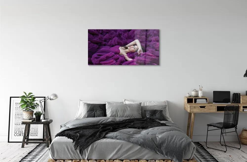 Obraz na skle žena purple 125x50 cm