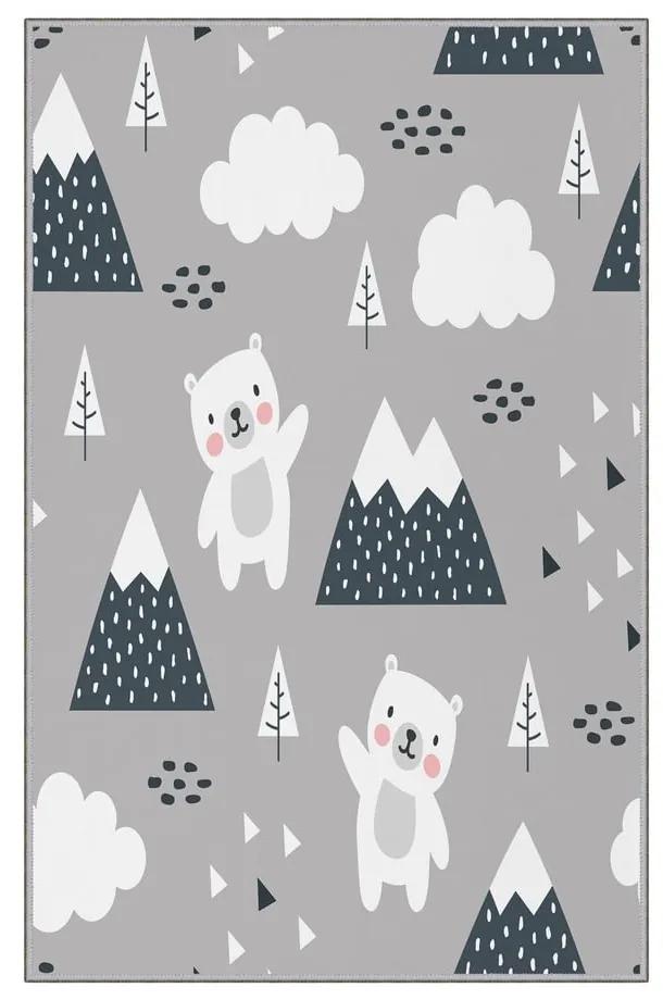 Sivý detský protišmykový koberec Homefesto Bears, 80 x 120 cm