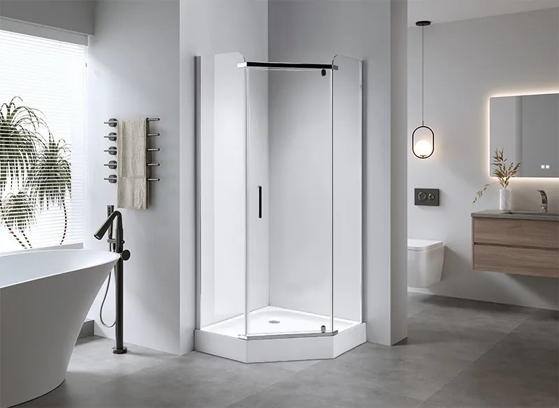BPS-koupelny Päťuholníkový sprchový kút KZ91A 80x80 chróm/transparent + vanička SXL07A WH biela