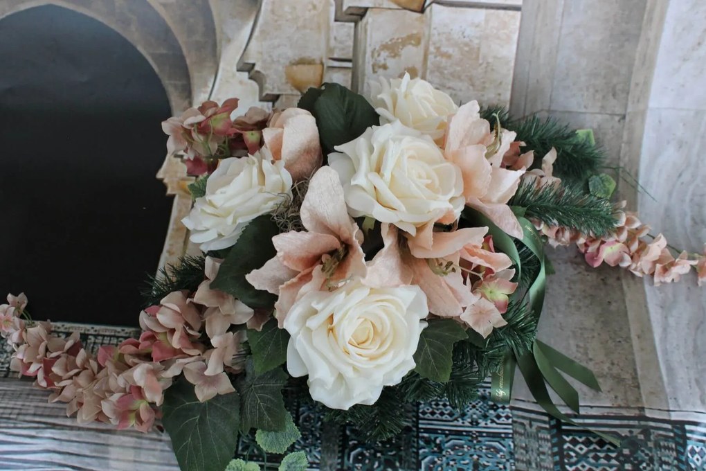 Marhuľová umelá ikebana na hrob 90cm