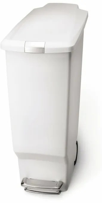 Úzky pedálový kôš 40 l biely plast, biela