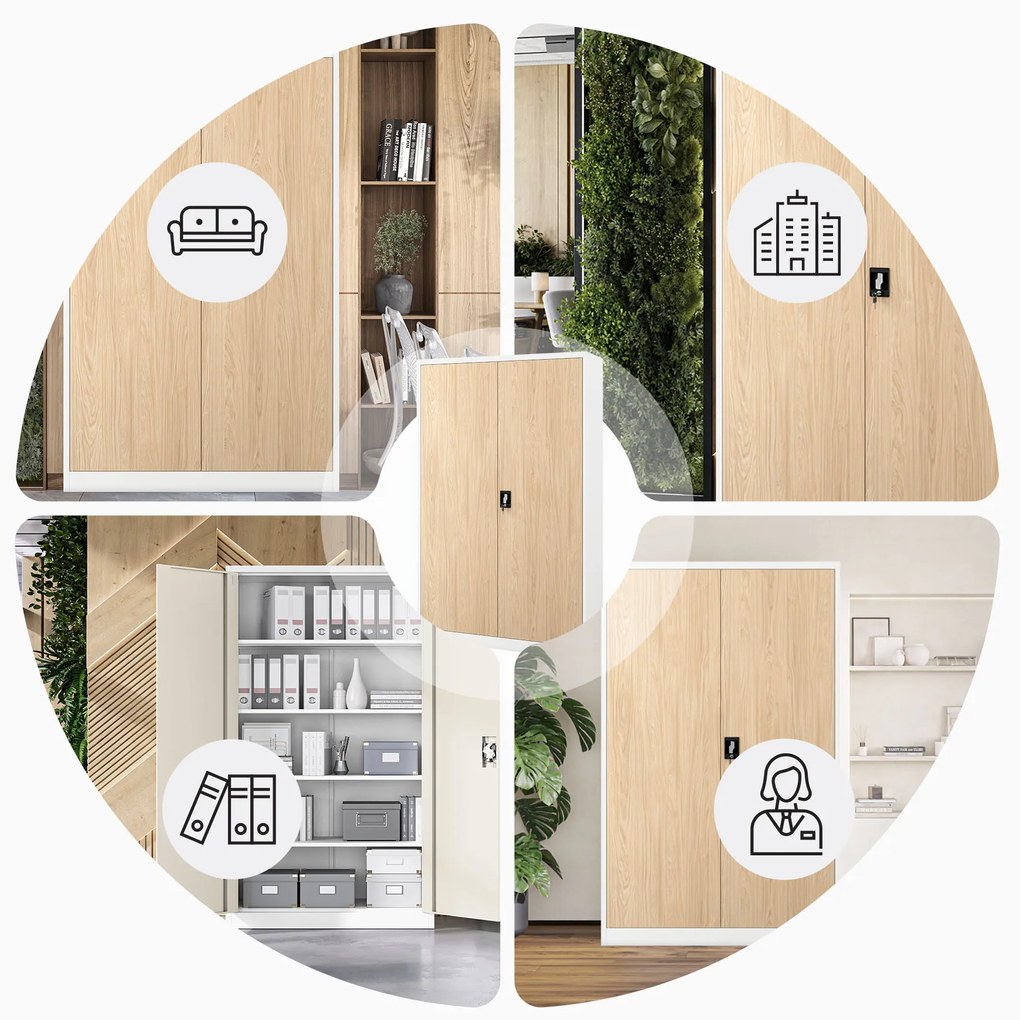 Kancelárska kovová skrinka na dokumenty JAN II, Eco Design: biela/dub sonoma