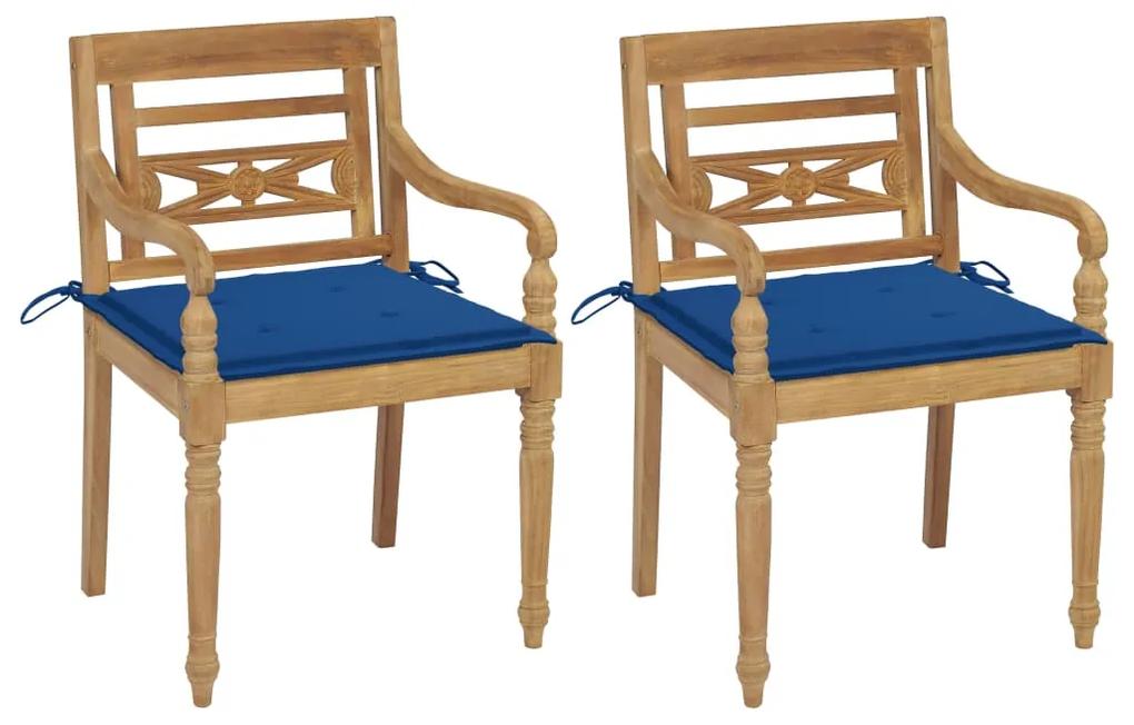 Batavia stoličky 2 ks s kráľovsky modrými vankúšmi tíkový masív 3062137