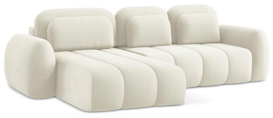 Béžová rozkladacia/s úložným priestorom rohová pohovka z textílie buklé (ľavý roh/s leňoškou) Pele – Makamii