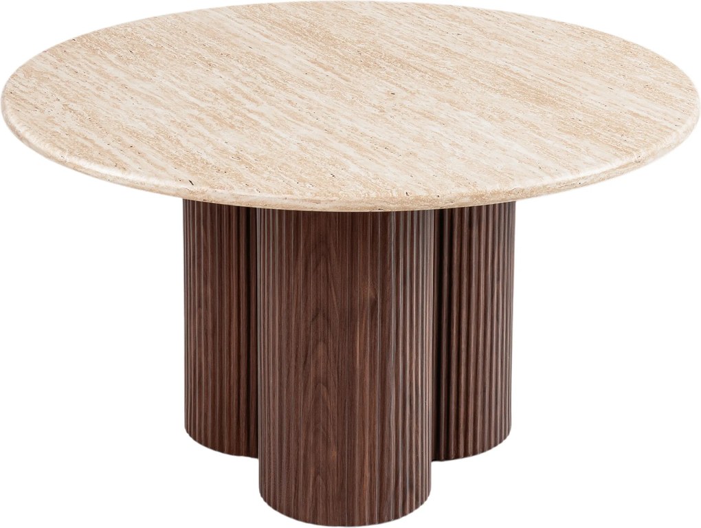 Okrúhly konferenčný stolík Massia 80 cm do obývačky - travertín / orech