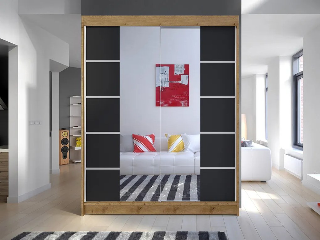 Šatníková skriňa Chantal 5 (artisan + čierna). Akcia -21%. Vlastná spoľahlivá doprava až k Vám domov. 1069259