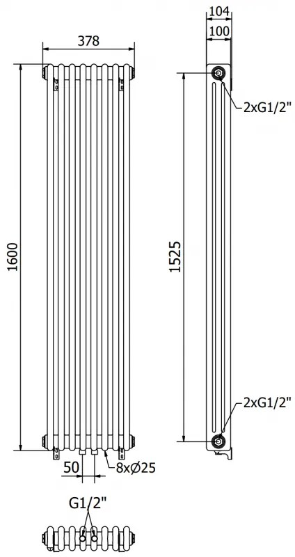 Mexen Denver, vykurovacie teleso 1600 x 378 mm, 1487 W, čierna, W215-1600-378-00-70