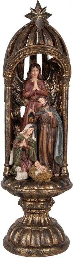 Mosadzná antik dekorácia Betlehem na podstavci Nativity Scene - Ø 14*43 cm