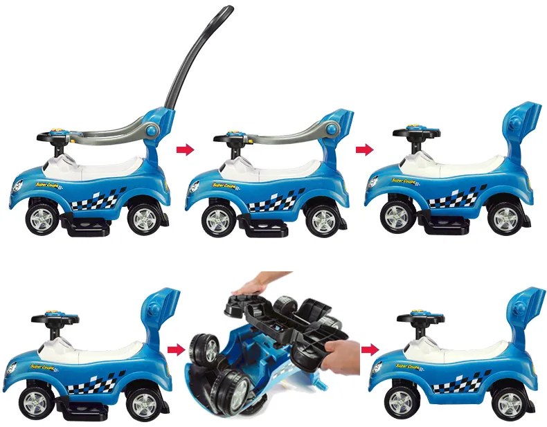 Wellhox Detské odrážadlo s rukoväťou 3v1 - modré