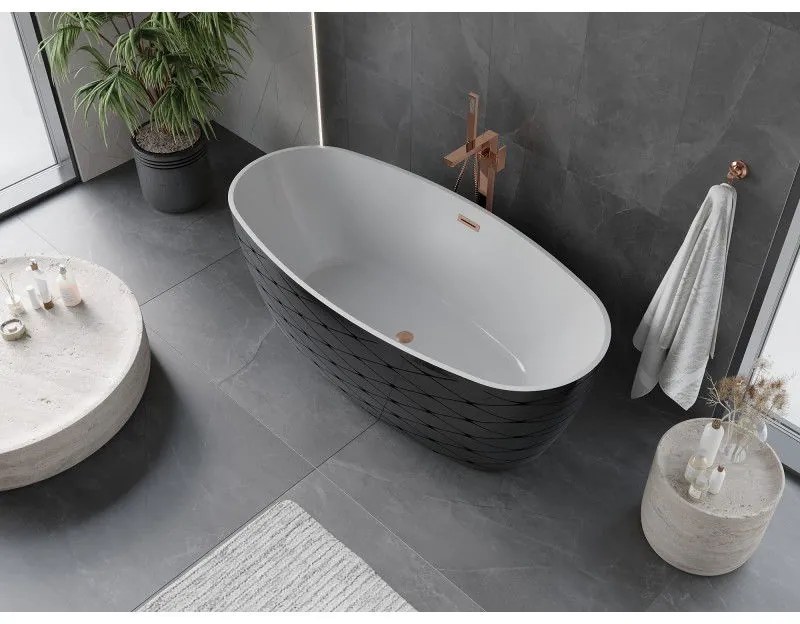 Mexen Olea, voľne stojaca vaňa, vzor, 170 × 80 cm, biela-čierna, medený matný prepad, 52821708075-65