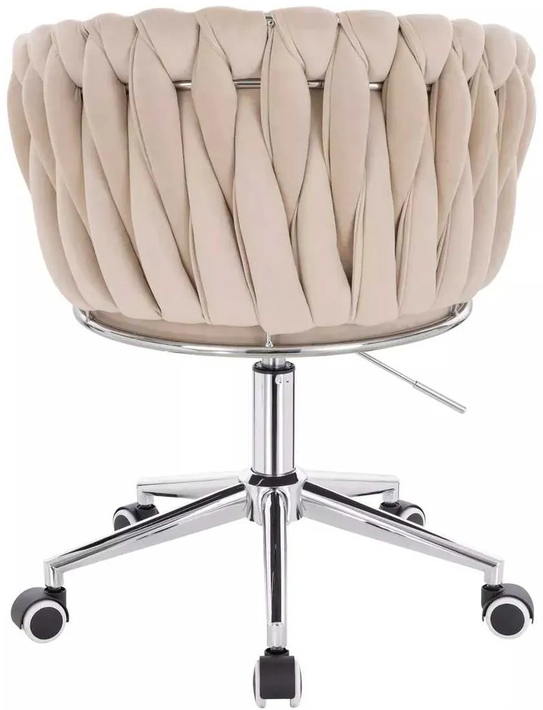 LuxuryForm DESIGN Stolička NORDEN VELUR na striebornej podstave s kolieskami - krémová