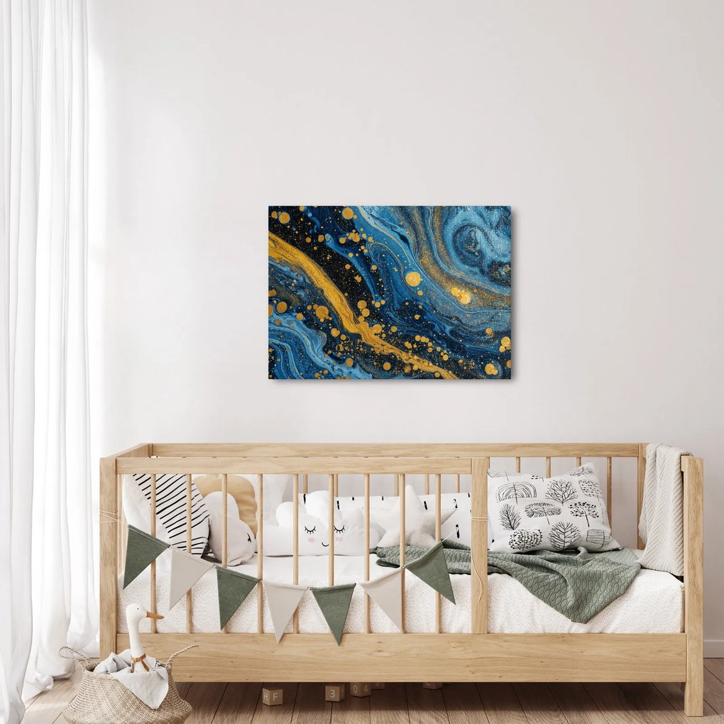Obraz - Modrá abstrakcia so zlatom (70x50 cm)