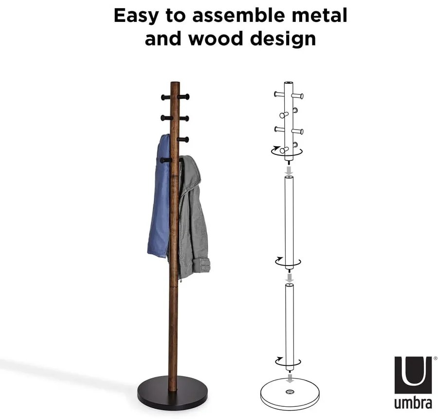 Čierny prírodný vešiak z kaučukového dreva Pillar - Umbra