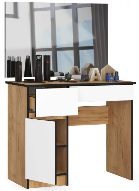 Toaletný stolík so zrkadlom CLP P-2/SL 900x600 ľavý, dub craft / biely