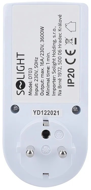 SOLIGHT Digitálny týždenný časový spínač 230V/16A, 1 zásuvka, biely