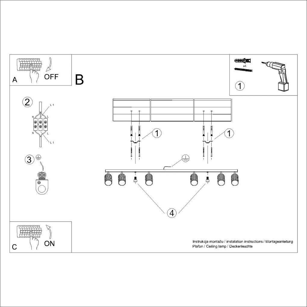 Bodové svietidlo Karbon, 6x béžové kovové tienidlo, (možnosť polohovania)