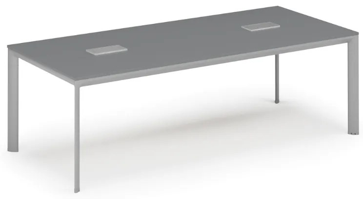 Rokovací stôl PRIMO INVITATION, 240x120 cm, grafit + 2x stolná zásuvka TYP I, strieborná