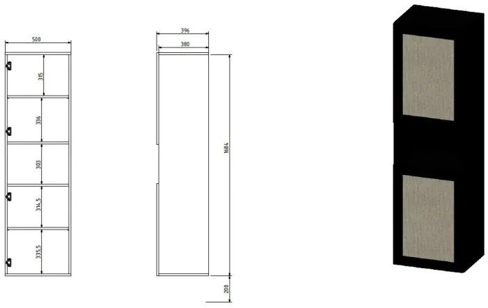 Vitrína Juta 50 cm čierna/hnedá