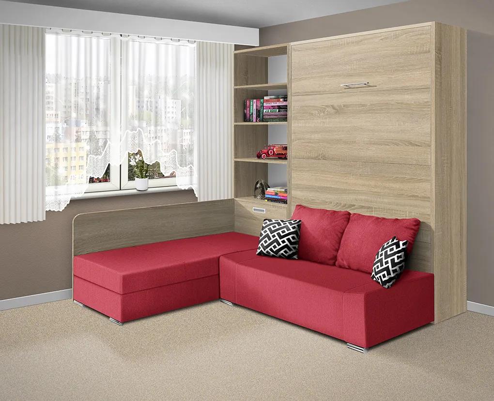 Nabytekmorava Sklápacia posteľ s pohovkou VS 21075 - 200x120 cm farba pohovky: Červená, Typ farebného prevedenia: Orech lyon / dvere biele