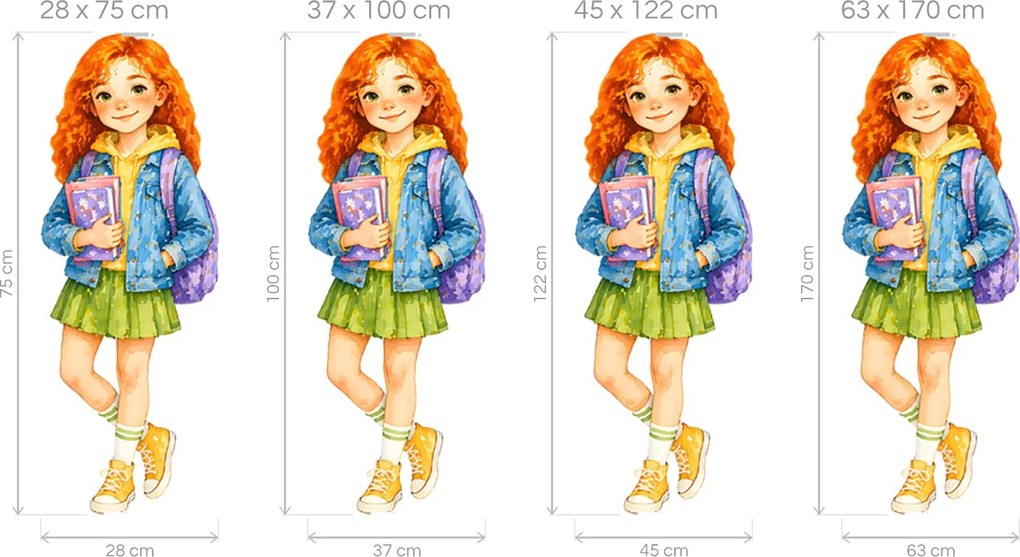 Školáčka zrzka textilné prelepiteľné nálepky na stenu arch 28 x 75 cm